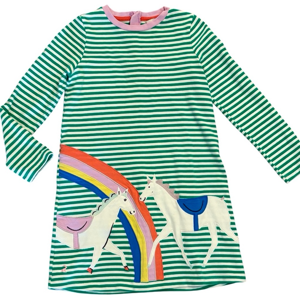 Joules Rainbow Horse Striped Dress